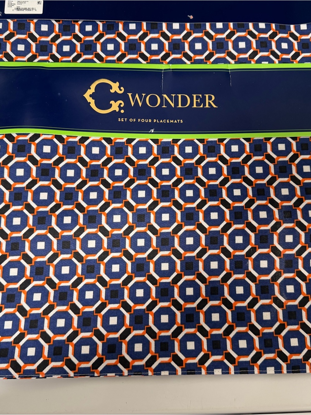 C. Wonder Navy, Orange & White Geometric Placemat and napkin Set